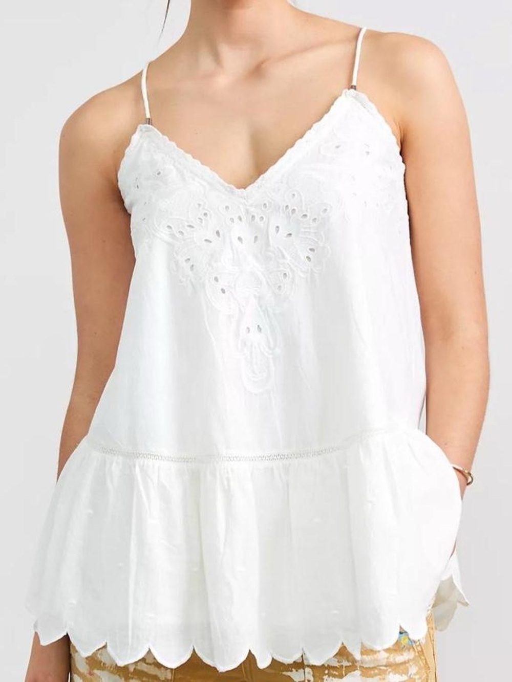 Anthropologie Let Me Be White Eyelet Lace Trim Peplum Tank Top Women’s Size 2
